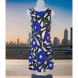AGB Floral Dress Size 8 Black Blue Sleeveless Back Zip Stretch Summer Artsy Bold